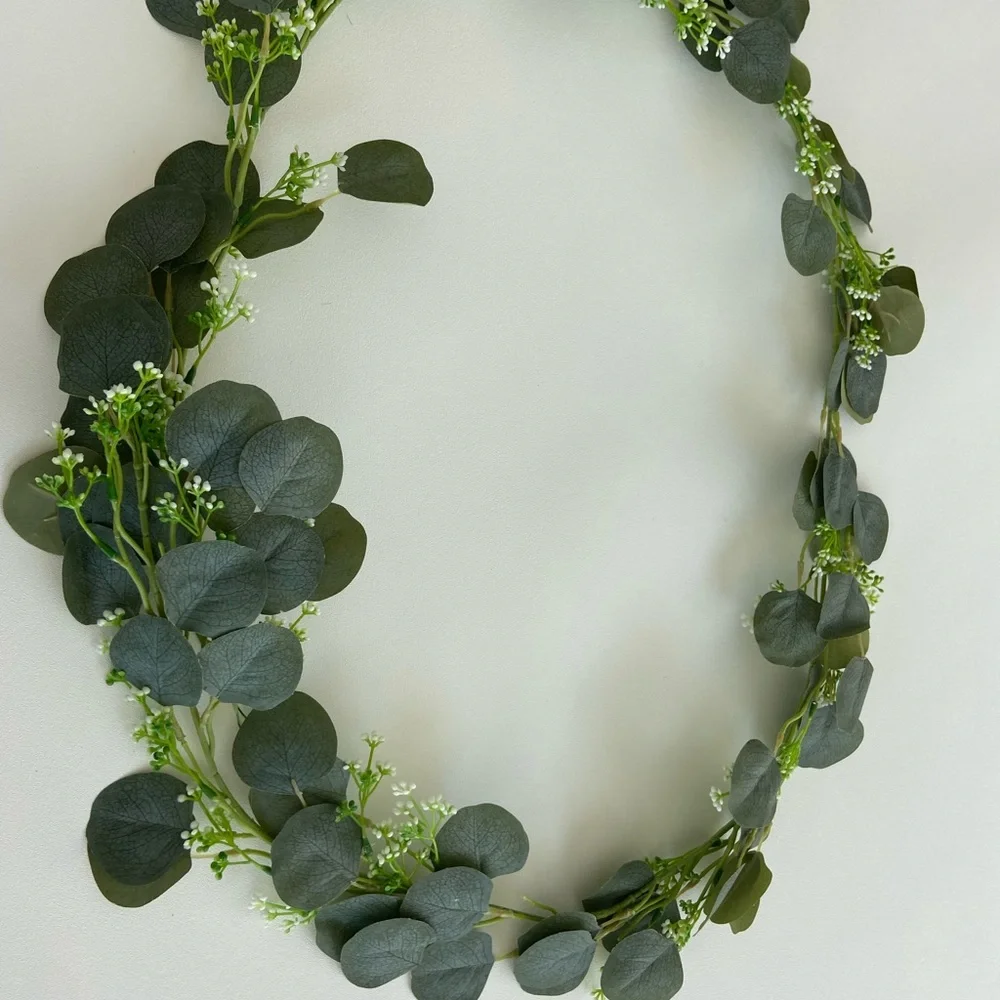 4 garlands - Seeded Flower Eucalyptus Greenery Leafy Garland 6.5 feet